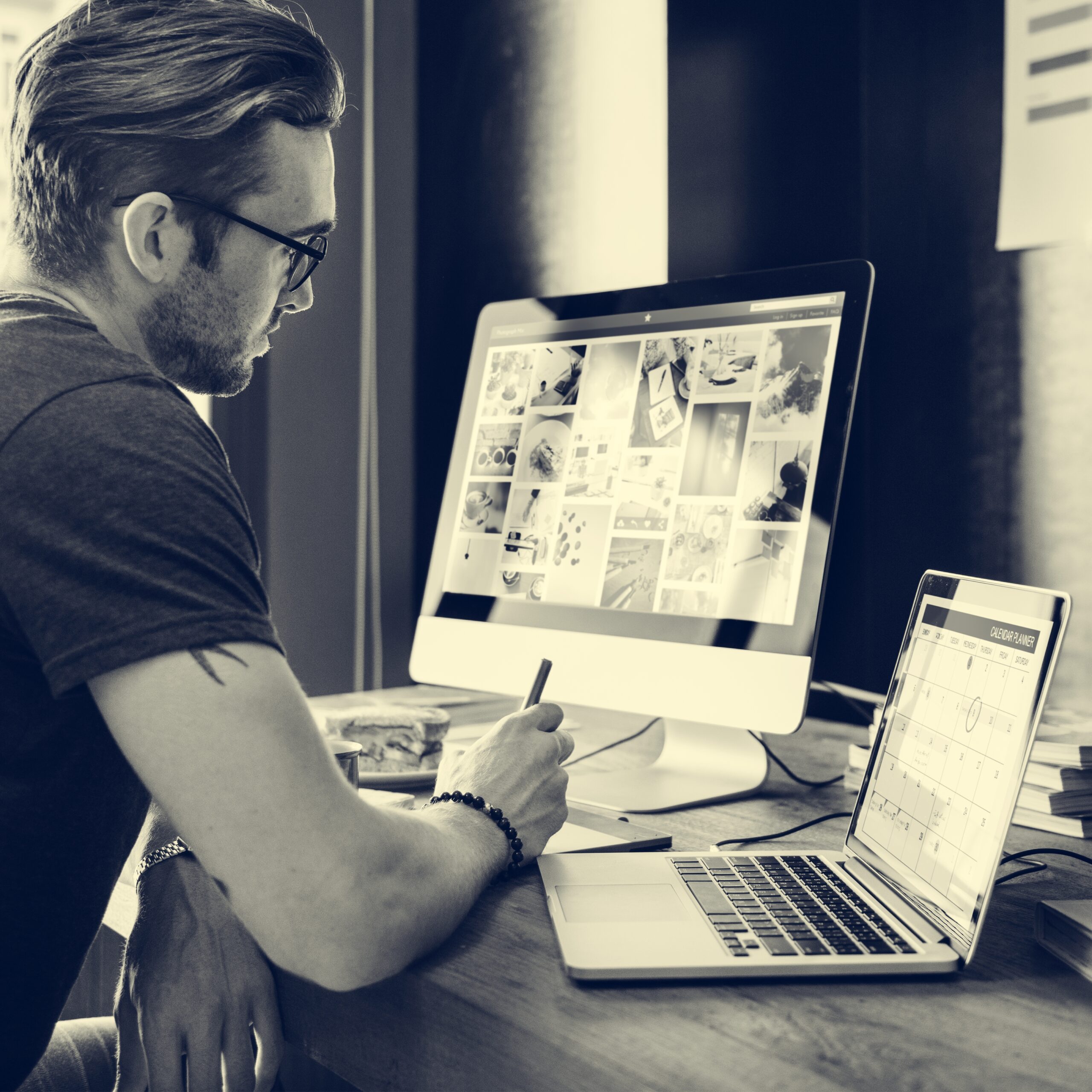 Man Busy Photographer Editing Home Office Concept